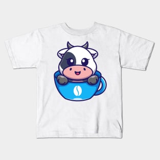 Cute cow on cup coffee cartoon Kids T-Shirt